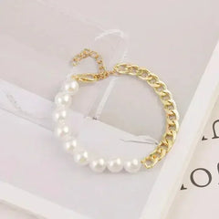 Pearl & Chain Bracelet – Gold Plated Half Beaded Jewelry - Femstylo
