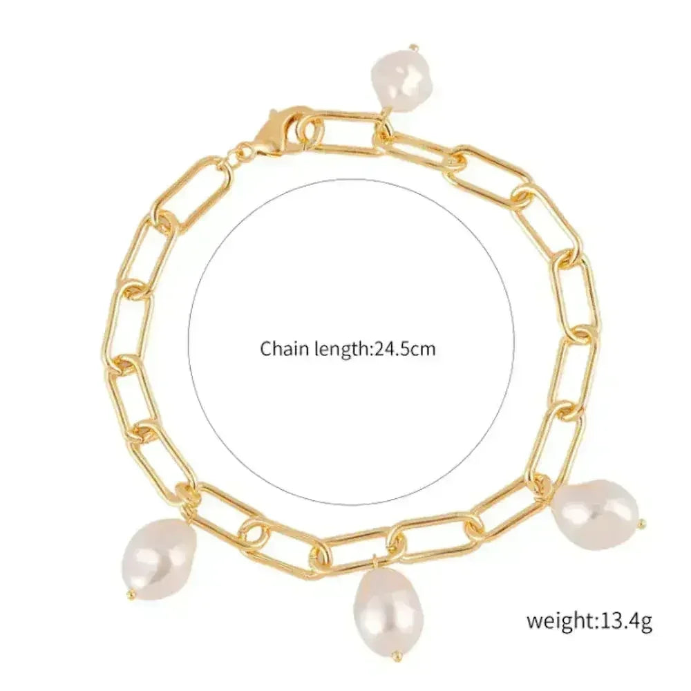 Gold Link Bracelet with Faux Pearls – Elegant Women's Jewelry - Femstylo