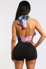 Multiway Retro Paisley Printed Crop Halter Wrap Top One Size RED - Femstylo