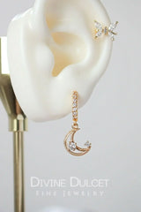 Moon Hoop Earrings - 24K Gold & Cubic Zirconia | Femstylo - Femstylo