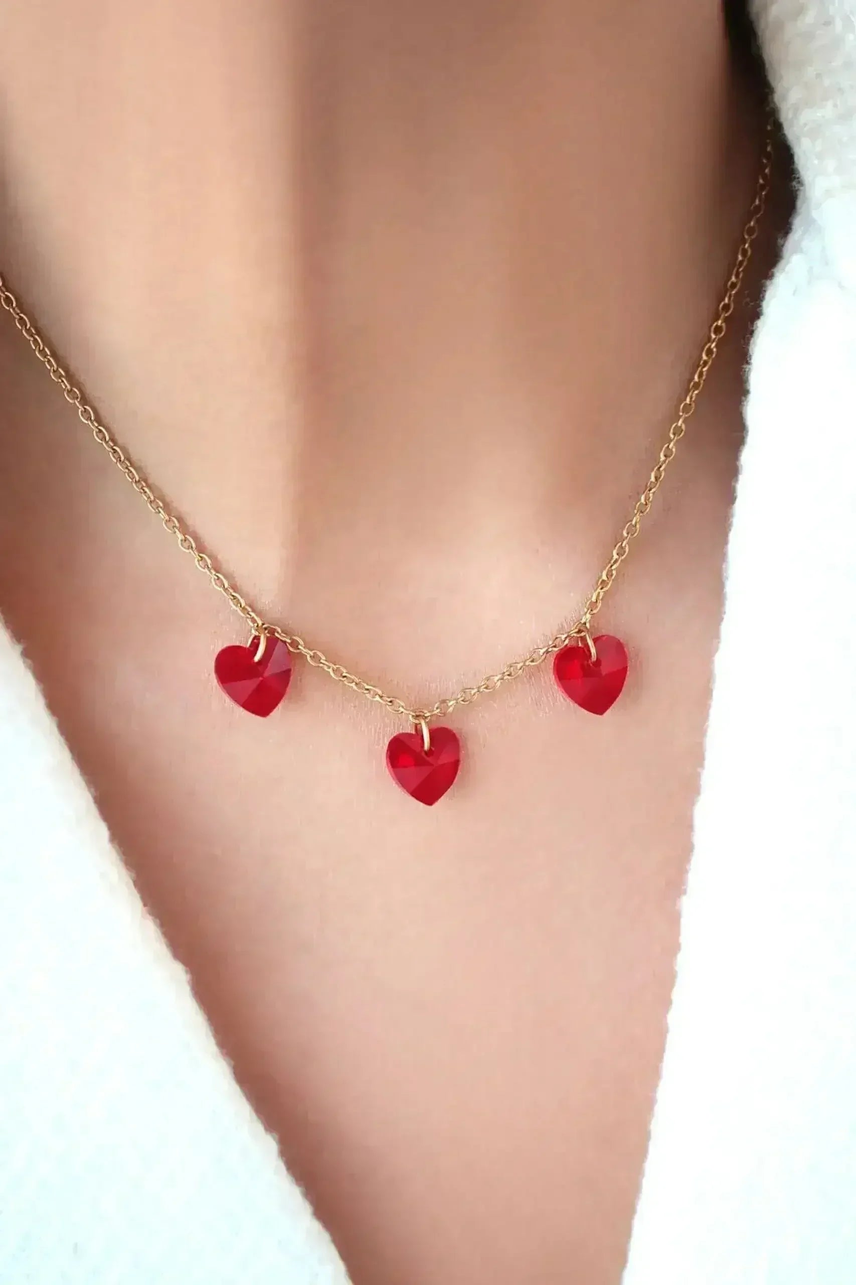 3 Red Hearts 24 Karat Gold Necklace - Femstylo