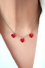 3 Red Hearts 24 Karat Gold Necklace - Femstylo