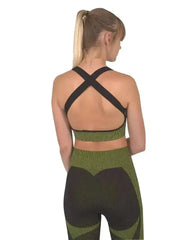 Trois Seamless Sports Bra - Black with Green - Femstylo