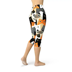 Womens All Over Print Cats Capri Leggings - Femstylo