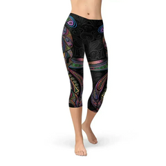 Womens Sugar Skull Capri Leggings - Femstylo