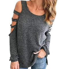 Cut-Out Shoulder Top - Trendy Long Sleeve Blouse | Femstylo - Femstylo