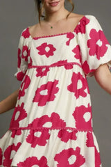 Umgee Floral Mini Dress - Plus Size Rayon Contrast Print - Femstylo