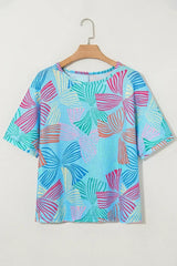 Sky Blue Bowknot Print Waffle Loose Tee - Femstylo