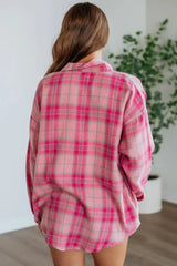 Sachet Pink Plaid Rounded Hem Long Sleeve Shirt