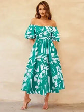 Printed Off-Shoulder Balloon Sleeve Dress - Femstylo
