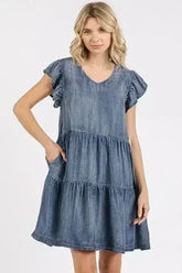 Mittoshop V-Neck Ruffled Cap Sleeve Mini Dress - Femstylo