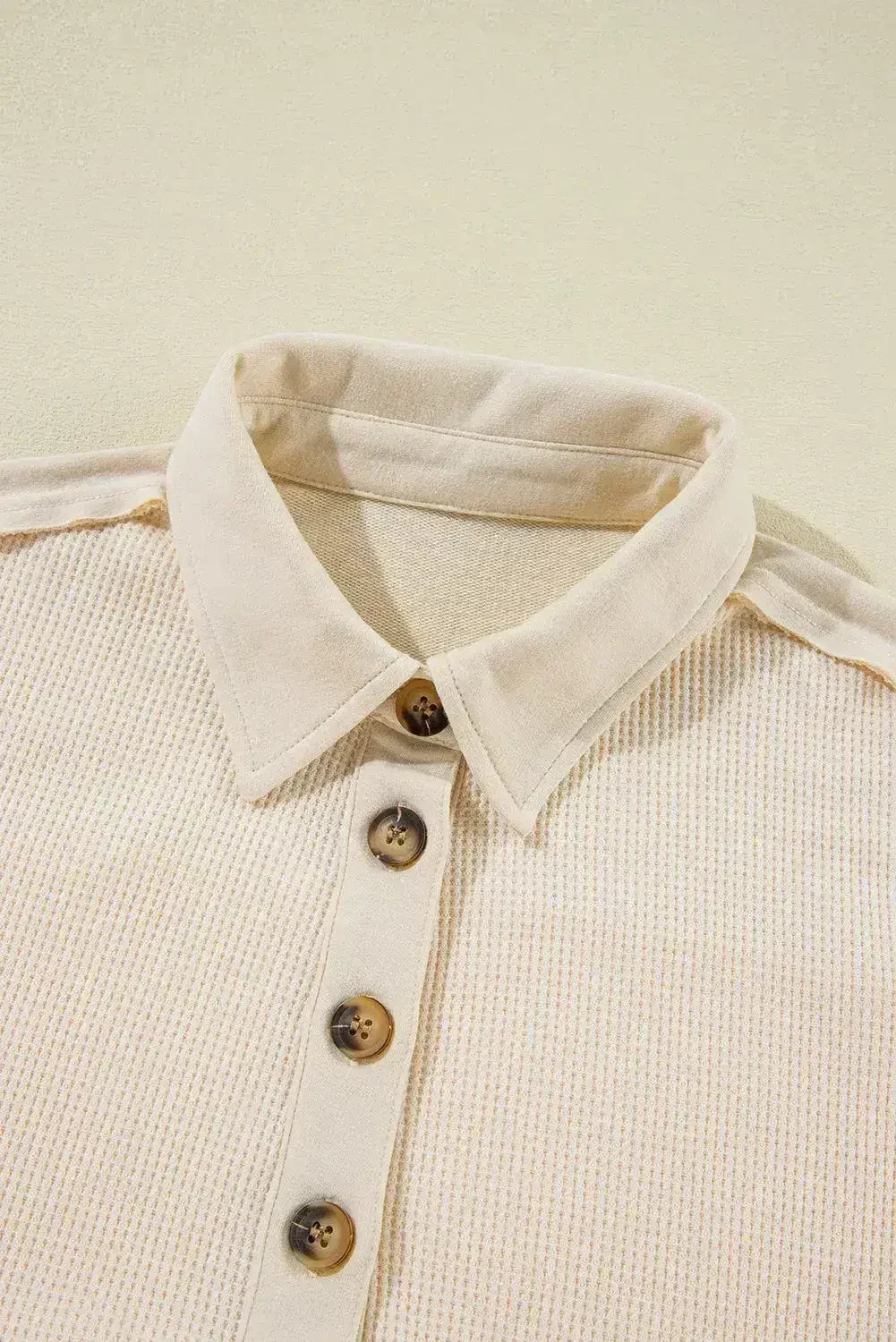 Pink Waffle Long Sleeve Collared Half Button Relaxed Fit Top - Femstylo