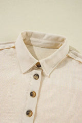 Pink Waffle Long Sleeve Collared Half Button Relaxed Fit Top - Femstylo