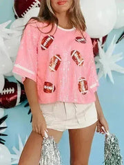 Sequin Football Top - Sparkling Half-Sleeve Blouse | Femstylo - Femstylo