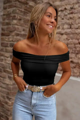 Bright Pink Folded Off Shoulder Slim Top - Femstylo