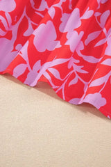 Red Floral 3/4 Sleeve Ruffle Hem Mini Dress - Femstylo