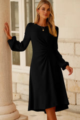 Black Plain Lantern Sleeve Midi Dress
