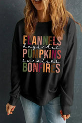 Black FLANNELS PUMPKINS BONFIRES Graphic Sweatshirt - Femstylo