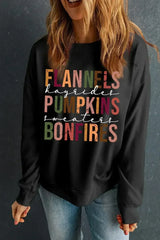 Black FLANNELS PUMPKINS BONFIRES Graphic Sweatshirt - Femstylo