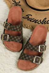 Coffee Vintage Double Buckle Comfortable Slippers - Femstylo