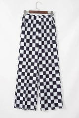 Black Checkered Print High Waist Wide Leg Pants