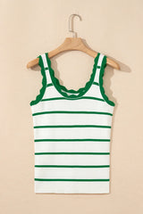 Rose Stripe Scalloped Edge Ribbed Tank Top