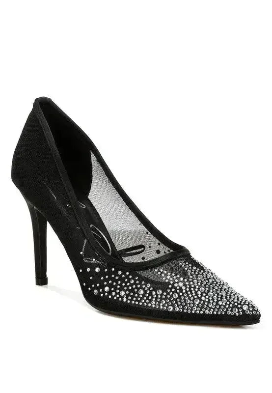 High Ball Mesh Rhinestone Stiletto Pumps - Femstylo