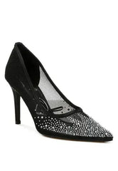 High Ball Mesh Rhinestone Stiletto Pumps - Femstylo