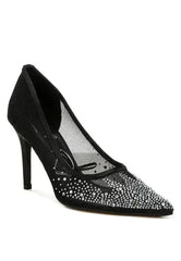 High Ball Mesh Rhinestone Stiletto Pumps - Femstylo