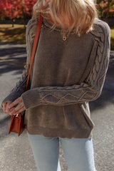 Dark Brown Cable Knit Raglan Sleeve Casual Sweater
