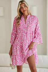 Bright Pink Leopard Print Flounce Sleeve Mini Dress