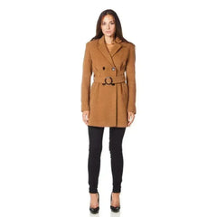 De La Creme - Womens Camel Textured Short Belted Coat - Femstylo