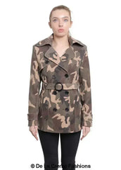 De La Creme - Womens Camo Print Double Breasted Short Coat - Femstylo