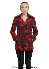 De La Creme - Womens Camo Print Double Breasted Short Coat - Femstylo