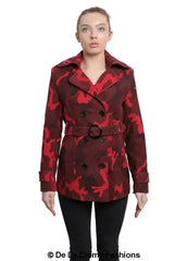 De La Creme - Womens Camo Print Double Breasted Short Coat - Femstylo