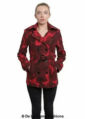 De La Creme - Womens Camo Print Double Breasted Short Coat - Femstylo