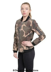 De La Creme - Womens Camo Zip-Thru Varsity Bomber Jacket - Femstylo
