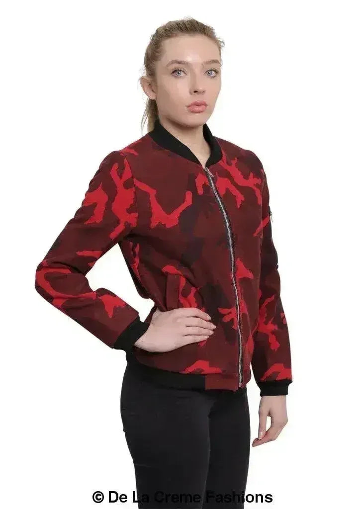 De La Creme - Womens Camo Zip-Thru Varsity Bomber Jacket - Femstylo