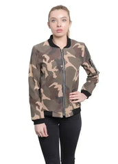 De La Creme - Womens Camo Zip-Thru Varsity Bomber Jacket - Femstylo