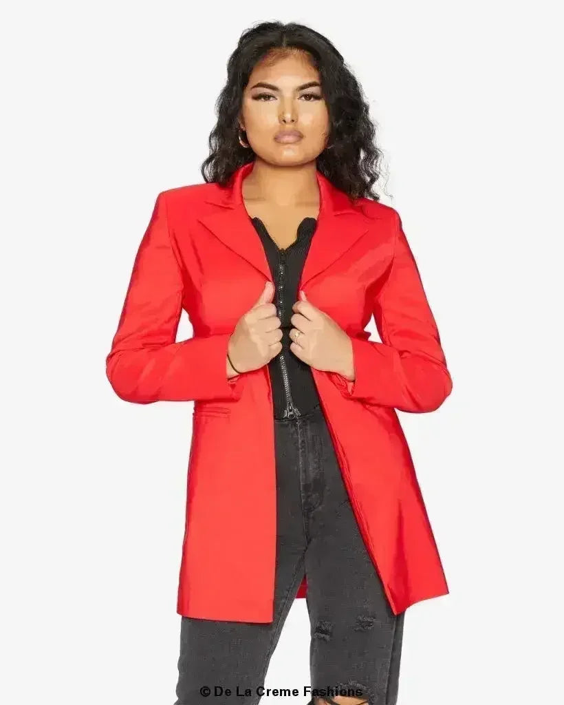 De La Creme Womens Collared Formal Longline Blazer - Femstylo