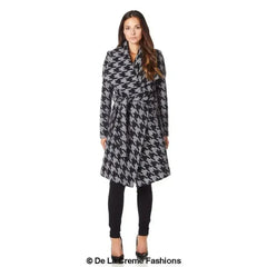 De La Creme - Womens Dogtooth Grey Duster Coat - Femstylo