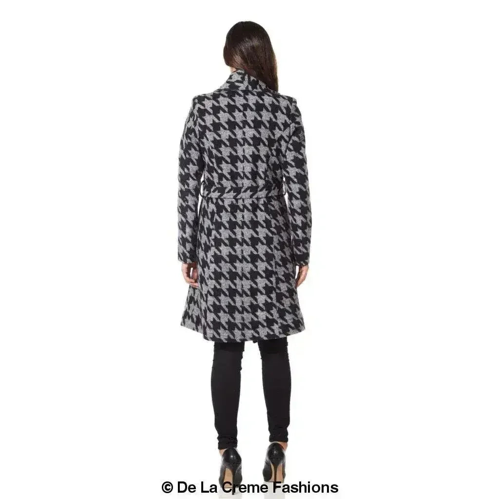 De La Creme - Womens Dogtooth Grey Duster Coat - Femstylo