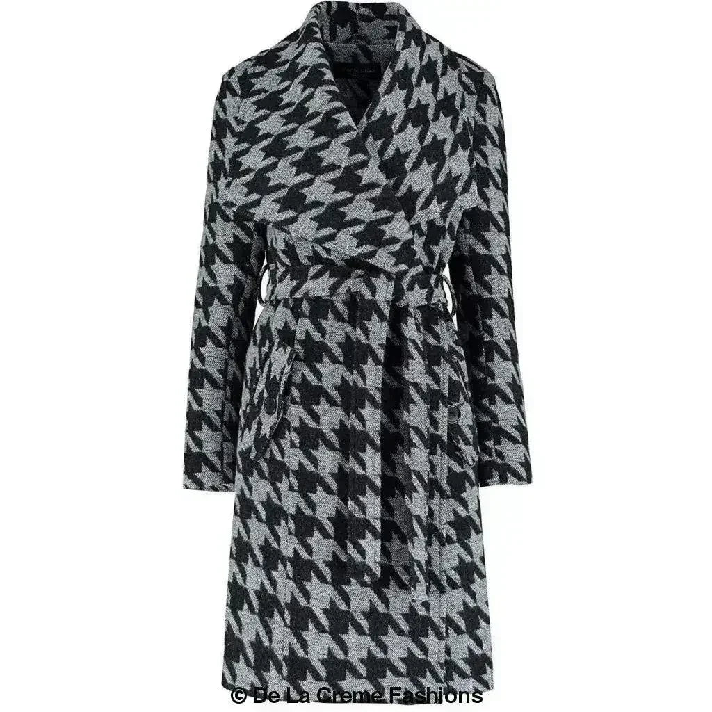 De La Creme - Womens Dogtooth Grey Duster Coat - Femstylo