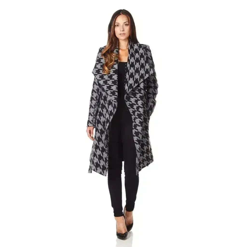 De La Creme - Womens Dogtooth Grey Duster Coat - Femstylo