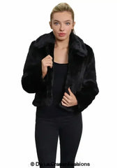 De La Creme Womens Faux Fur Cropped Aviator Bomber - Femstylo