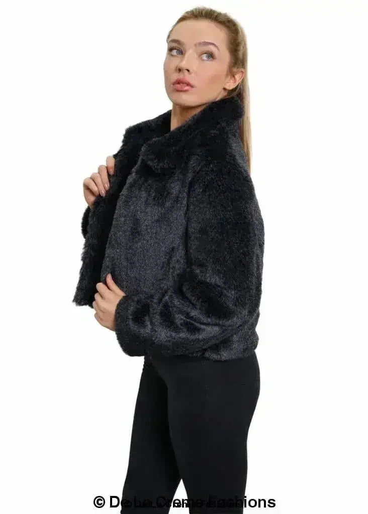De La Creme Womens Faux Fur Cropped Aviator Bomber - Femstylo