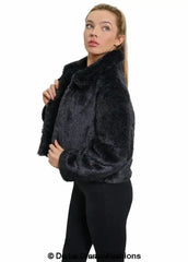 De La Creme Womens Faux Fur Cropped Aviator Bomber - Femstylo
