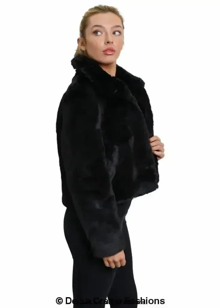 De La Creme Womens Faux Fur Cropped Aviator Bomber - Femstylo