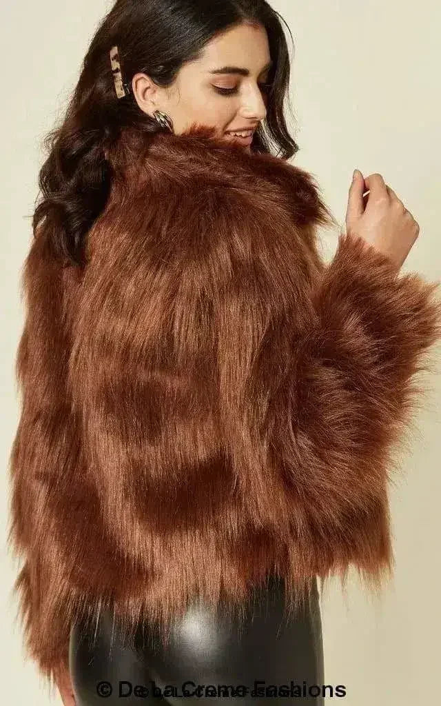 De La Creme Womens Faux Fur Cropped Aviator Bomber - Femstylo