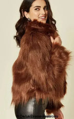 De La Creme Womens Faux Fur Cropped Aviator Bomber - Femstylo